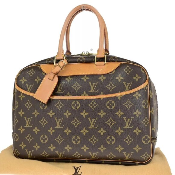 LOUIS VUITTON LV Logo Deauville Hand Bag Monogram Leather Brown M47270 77ED252 - Picture 1 of 16
